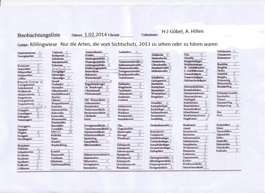 Artenliste Röllingwiesen 2013 von H.-J. Göbel und A. Hillen